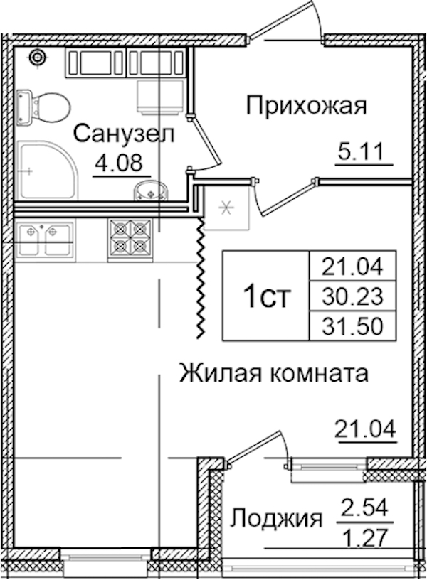 Квартира студия 31.5 м², 6/9 эт., ЖК «Квартал Заречье»
